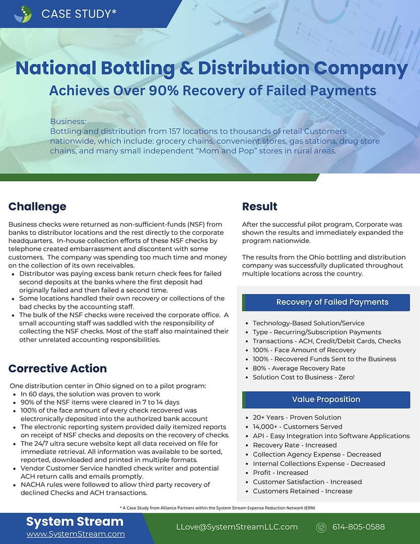 System Stream - Case Study - Recovery of Failed Payments - Bottling